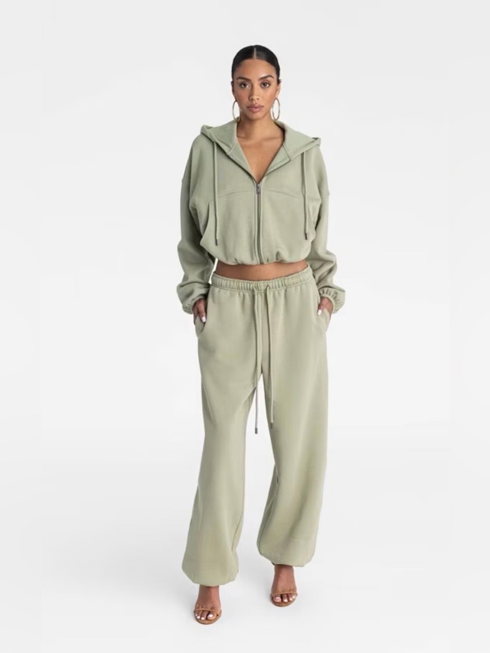 KBB By Kahlana Women's Dwayne Sage Green Drawstring Sweat and Zip Hoody Set Sz M